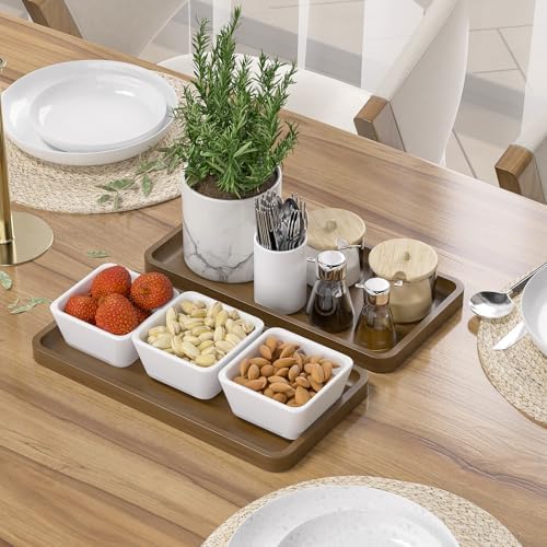 Weenson Bathroom Vanity Tray for Countertop Makeup Jewelry Perfume Decor Candle, Bamboo Kitchen Tray for Soap Dispenser Spice Salt Oil, Brwon Tray for Toilet Tank Coffee Nightstand Set of 2 - Image 3