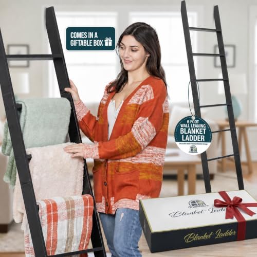 Blanket Ladder for the Living Room and Bedroom, Quilt Rack, 6-Tier, Black - Image 3