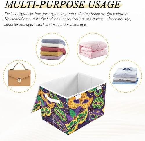 Mardi Gras Mask Storage Bins with Lids and Carrying Handle,Foldable Storage Boxes Organizer Containers Baskets Cube with Cover for Home Bedroom Closet Office - Image 7