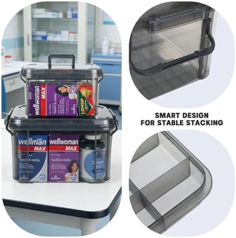 HEY FOLY Set of 2 Medicine Organizer - Plastic Storage Box with Handle Grey - Image 6