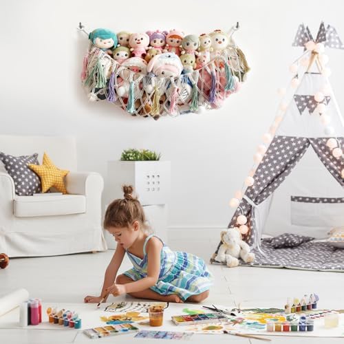 Bohemian Stuffed Animal Hammock, 51" Large Toy Storage Net for Plush Toys, Kids Room & Nursery Wall Hanging Organizer, Macrame Corner Storage, Baby Girl Room Decor Gift. - Image 7