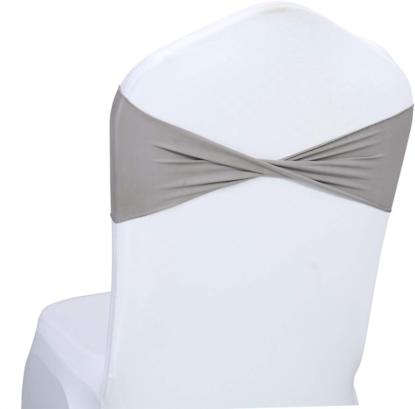 VDS Pack of 100 PCS | Silver Grey | Spandex Chair Sashes Bows Without Buckle | Stretch Elastic Banquet Universal Folding Chair Band Tie with for Wedding Party Conference Celebration Event Decoration