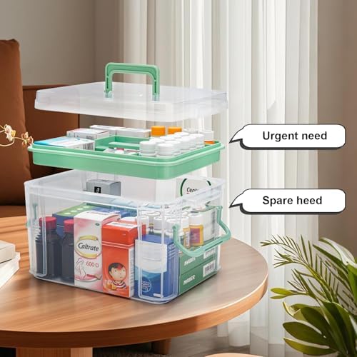 15QT Clear Medicine Organizer Storage Box with Handle & Tray - Thickened Plastic Empty First Aid Box, Multipurpose Medical Container with Lids/Labels, Medication Caddy for Home, Baby, Elderly, Dorm - Image 3