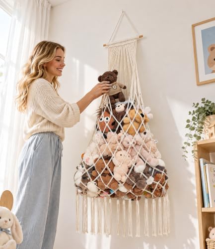 Stuffed animal net Hammock - Large 53'' H, Space-Saving (Cream) - Image 2