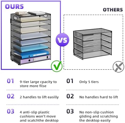 Marbrasse Paper Organizer Letter Tray, 9 Tier Mesh File Organizer with Handle, Paper Sorter Desk Organizer for Home Office Supplies - Image 2