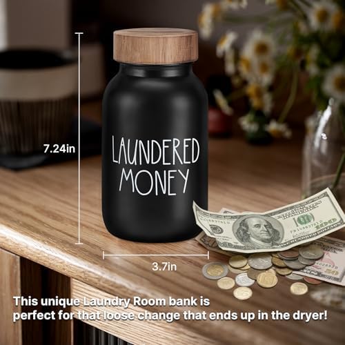 Laundry Room Decor Organization, Mason Jar Coin Bank with Wood Lid - Image 2