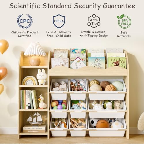 EXPERLAM Toy Storage Organizer, Scalloped Bookshelf, 4 Toy Shelves, 9 Bins - Image 5