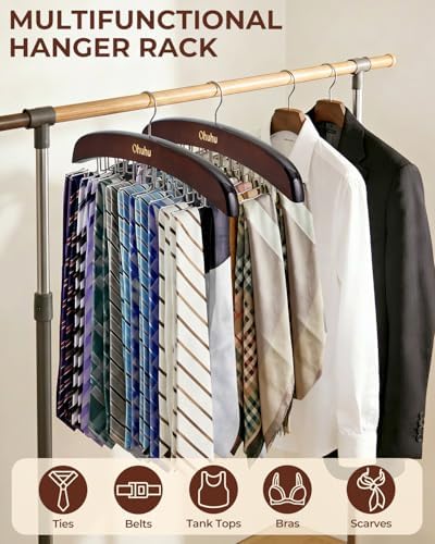 Ohuhu 24-Hook Wooden Tie Rack, 360° Rotating Rustproof Closet Hanger - Image 5