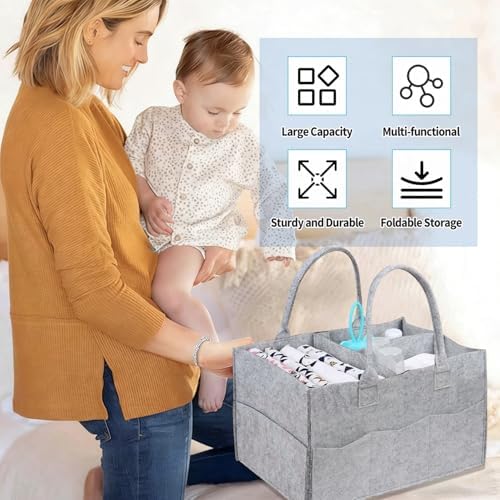 2 Pack Diaper Caddy Organizer, Portable Baby Caddy Organizer with Handle, Collapsible Nursery Storage Bin and Gift Baskets for Girls and Boys - Newborn Essentials, Baby Shower Gifts (Gray) - Image 6