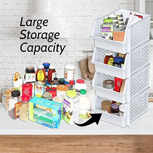 Skywin Stackable Storage Bins Open Front for Pantry Storage, 8 Pack - White - Image 2