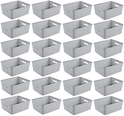 Sterilite Short Basket, Woven Plastic Storage Organizer Bin, Cement,24-Pack by Sterilite