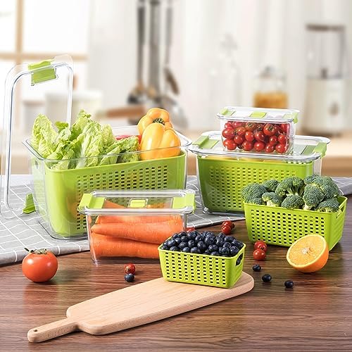 LUXEAR Fruit Vegetable Storage Container, 4 Pack Fresh Containers for Fridge with Lids BPA-Free Produce Refrigerator Organizer for Fruit, Veggie, Berry, Meat Storage Keep Fresh Longer-Green - Image 6
