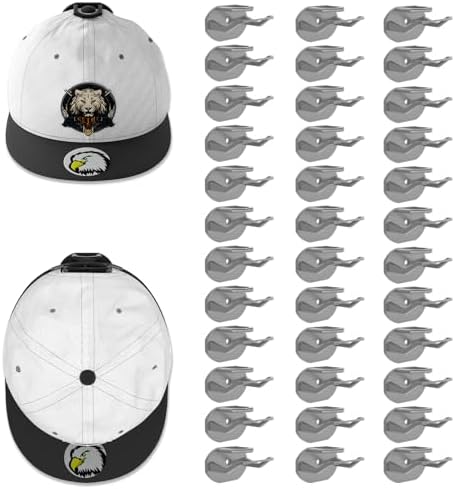 Niunuerga 36 Pack Adhesive Hat Hooks for Wall, Super Strong Hat Rack for Baseball Caps, Minimalist Hat Organizer Display for Home Decor, Hat Hangers Holder for Wall, Door, Closet, No Drilling (Gray) by Niunuerga