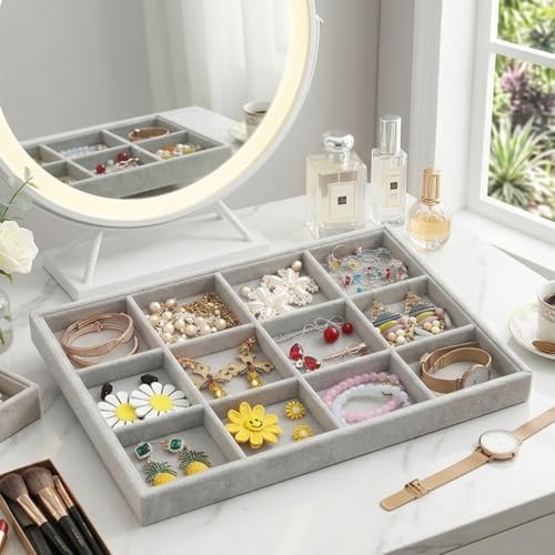 Stratalife 12 Grid Velvet Jewelry Organizer Tray, 13.8" x 9.4" x 1.2" - Image 3