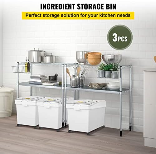 VEVOR Ingredient Bin, 10.5 Gallons Capacity Ingredient Storage Bin, PP Material Flour Bins On Wheels, White Shelf Ingredient Bin with Scoop and Sliding Lid, Commercial Storage Bins 3 Pcs/Set - Image 3