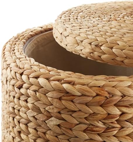 Casafield 17" Round Storage Ottoman with Lid - Natural, Handwoven Water Hyacinth Footstool for Living Room, Bedroom, Bathroom, Home Office - Image 7