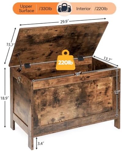 HOOBRO Toy Box, Retro Wooden Look Storage Chest with Safety Hinge, Entryway Storage Bench Supports 330 lb, 29.9 x 15.7 x 18.9 Inches Toy Chest Organizer, Easy Assembly (Rustic Brown) BF75CW01G2 - Image 3