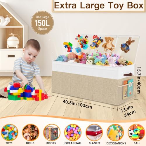 150L Extra Large Toy Storage Box with Lid for Boys Girls Nursery Playroom - Image 2