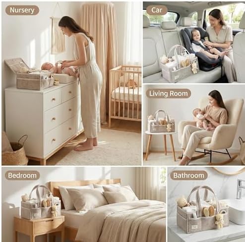 PeraBella Baby Diaper Caddy Organizer, XL Baby Basket Shower Gift Caddy, Portable Felt Changing Table Basket, Nursery Storage Bin, Newborn Boy and Girl Essentials for Registry, Car Diaper Organizer - Image 4