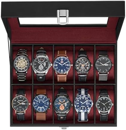 SONGMICS Watch Box, 10-Slot Watch Case with Large Glass Lid by SONGMICSbySONGMICSHOME