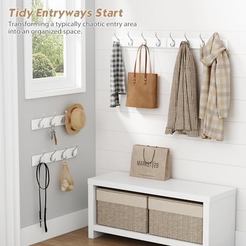 Forbena White Coat Rack Wall Mount 4-Pack, Coat Hanger Wall Mounted for Hanging Clothes Purse, Modern Key Holder Hooks for Closet Hat, Belt, Bag, Backpack, Leash (White and Silver - 16 Hooks) - Image 4