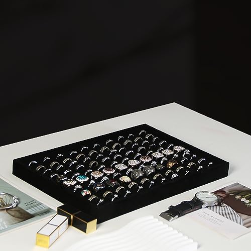 Coward 2Pcs/Set Black Velvet Stackable Ring Organizer Tray, Velvet Ring Earring Stud Jewelry Display Holder Tray for Store Selling or Home Show Storage - Image 4