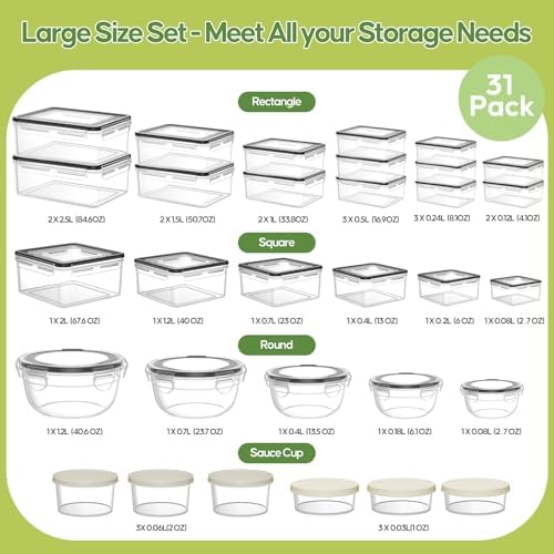 62 PCS Large Food Storage Containers with Lids (31 Lids & 31 Containers) - Image 2