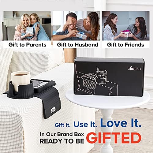 Couch Cup Holder Tray, Elimiko Silicone Sofa Drink Holder with Large Cup Holder and Tray, for Oversized Mugs/Long Remote/Snacks/Cellphone (Black) - Image 7