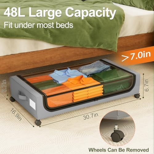 GoMaihe Under Bed Storage with Wheels 48L Grey 4-Pack - Image 3