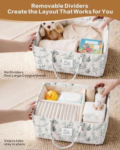 Diaper Caddy Organizer – Nursery Storage Basket (Sage Sprigs) - Image 5