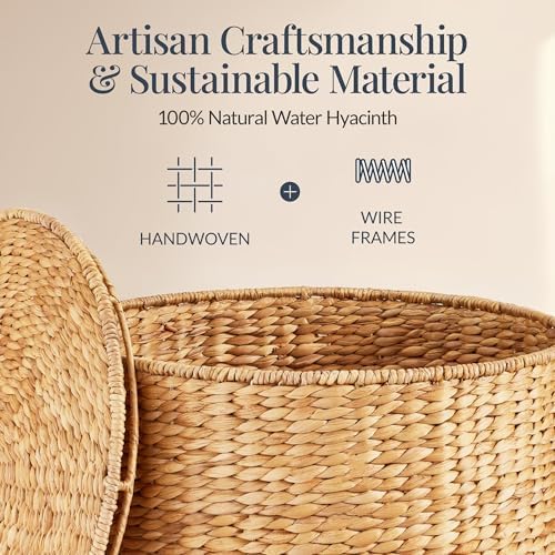 Best Choice Products Large Round Storage Ottoman W/Lid, Handwoven Water Hyacinth Footstool, Accent Stool, Side Table, Storage Container, Plant Stand For Living Room, Office, or Bedroom - Natural - Image 4