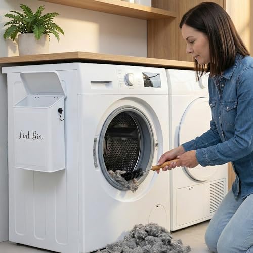 TIRIA Magnetic Lint Bin Wall Mount Metal Dryer Lint Collector Trash Cans 5L - Image 3