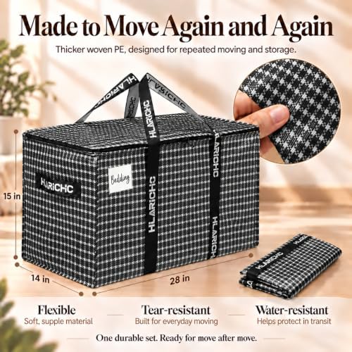 Heavy Duty Moving Bags 97L - Extra Large Storage Bags with Strong Zipper & Comfortable Handles, Packing Boxes for Moving House, College Dorm, 4 Pack, Black, Virgin PE Material - Image 2