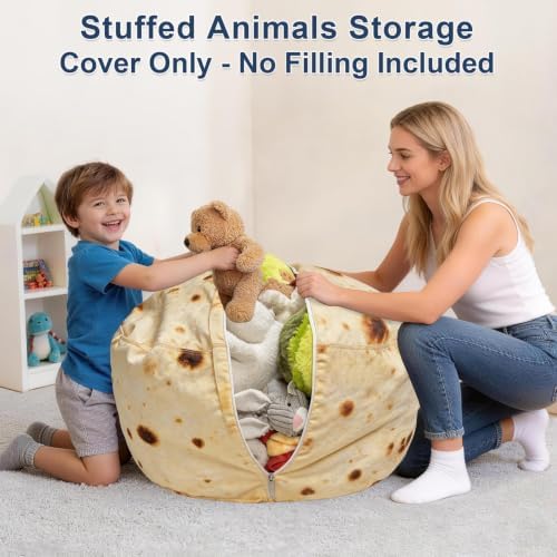 Lukeight Burrito Stuffed Animal Storage Bean Bag Chair Cover for Teens, Velvet Plush Toy Organizer Seat, Cover Only, No Filling Included, Long YKK Zipper, Side Pocket, XX-Large 36"D x 20"H - Image 4