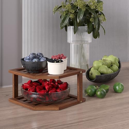 VERTORGAN 2 Tier Bamboo Plate Organizer,Corner Shelf for Kitchen(Brown - Image 5