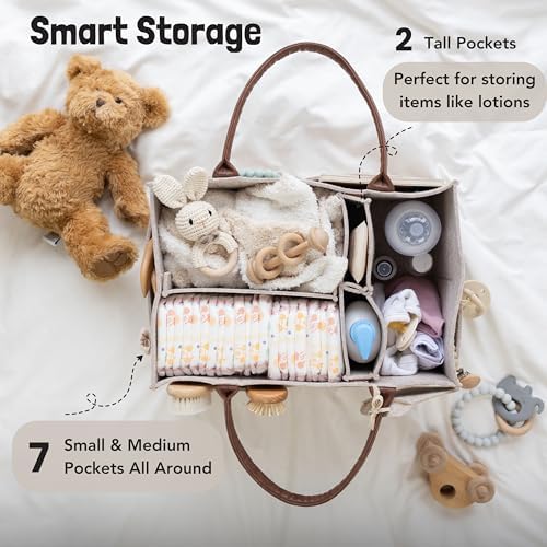 Lily Miles Baby Diaper Caddy Organizer, Nursery Storage Basket for Newborn Essentials, Neutral Gift for Baby Shower, Registry Must-Have, Car Organizer for Diapers and Wipes - Sand, Large - Image 3