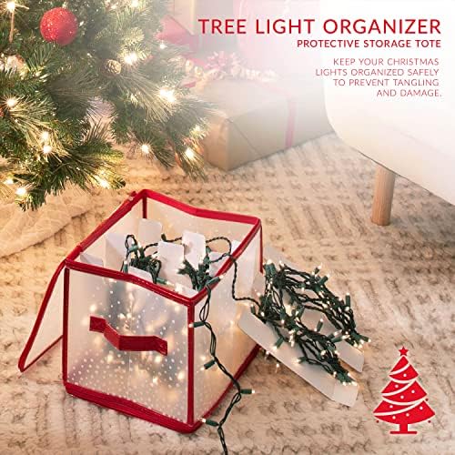 Simplify Holiday Light Organizer Box | Holds 500 Lights | Christmas Storage | Tree String Lights | 5 Divider Reels | Collapsible | Ultra Zip | Red - Image 5