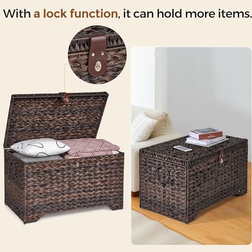 165L Handwoven Wicker Storage Basket with Lid, Large Storage Trunk - Image 2