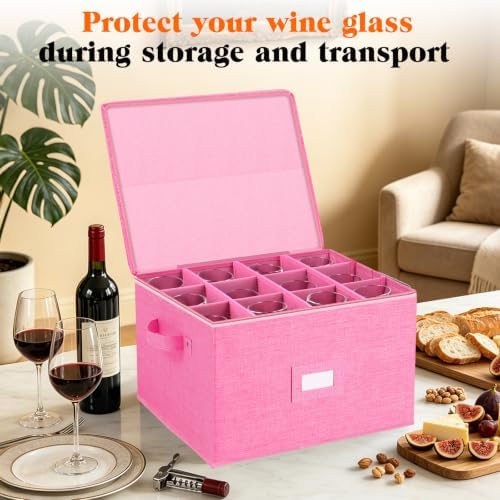 Wine Glass Storage Box, Stemware Storage Containers Cases with Dividers - Image 2