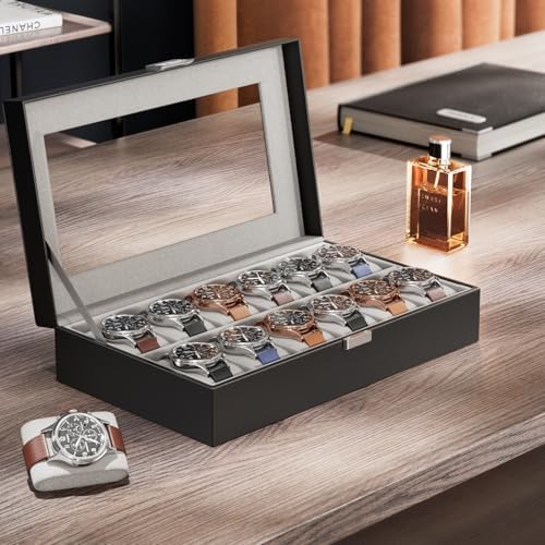 ProCase Watch Box Organizer, 12 Slot Watch Display Case, Black - Image 3