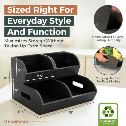 Potato and Onion Storage Bin, Stackable Bamboo Pantry Organizer and Storage, Black - Image 5