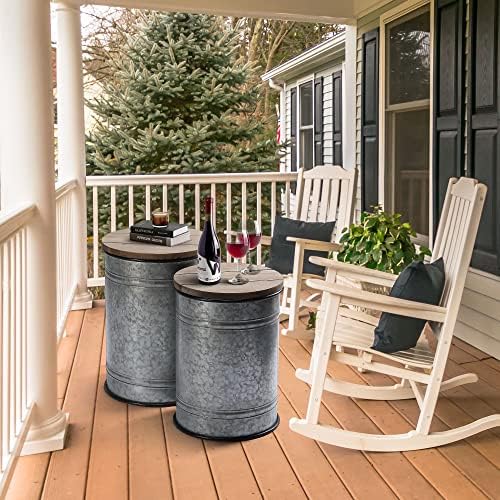 RUSTOWN Farmhouse Accent Side Table, Set of 2 Galvanized Storage Ottoman - Image 4