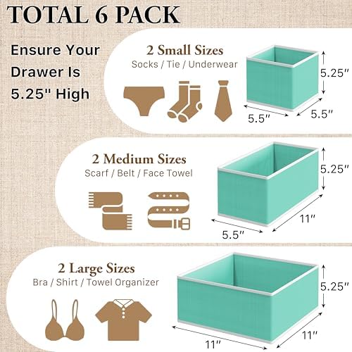 Simple Houseware Underwear Drawer Organizer, Set of 6, Turquoise - Image 2