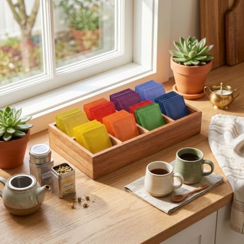 Acacia Wood Tea Bag Organizer with 8 Slots, Tea Bag Holder for Countertop - Image 4