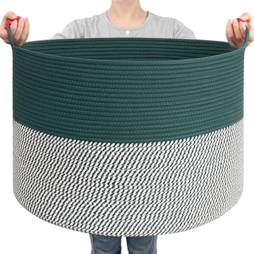 Goodpick Large Storage Basket 22" x 14", Woven Baby Storage for Blanket Living Room, Laundry Organizer for Clothes, Toys, Christmas Basket for Gifts, Green by Goodpick
