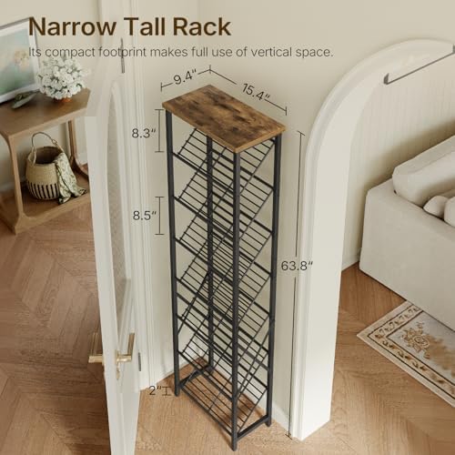 YATINEY 8-Tier Tall Shoes Rack, Slim Shoe Organizer for Entryway, Large-Capacity Thin Shoe Rack for Closet, Narrow Shoe Storage Shelf Holds 8-16 Pairs, Space Saving, Black and Rustic Brown SS18BR - Image 3