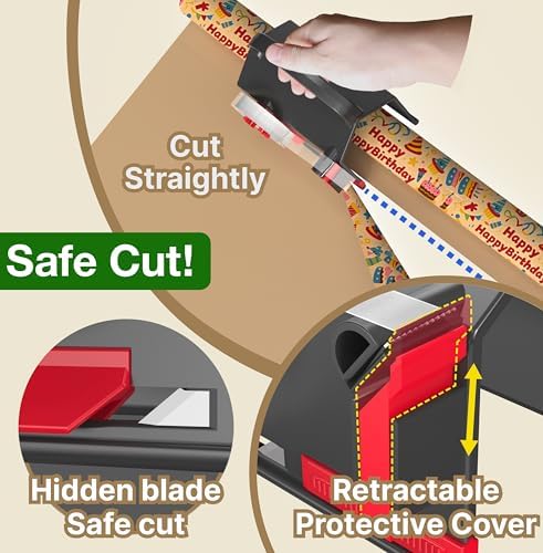 Wraprocut (2-Pack) Wrapping Paper Cutter & Tape Dispenser Dual Use with 4 Tapes，2 Replace Blades Kit for Christmas Gift Wrap Cutter Tool Paper Roll Holder Tube Sliding Slicing for Birthday Holiday. - Image 3