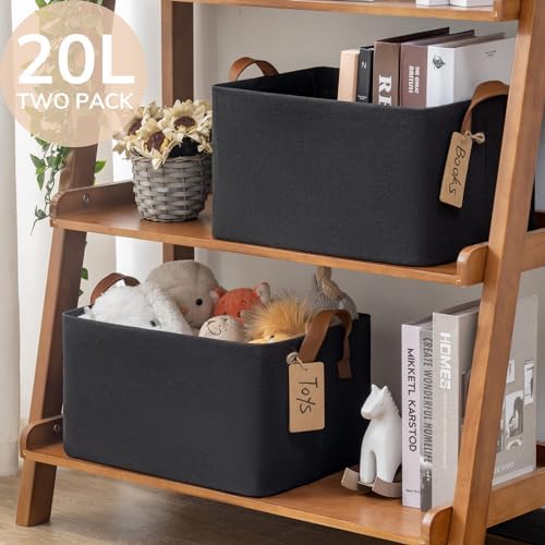 CHICVITA 20L Fabric Storage Bins for Shelves, Metal Frame, 2Pack, Black - Image 5