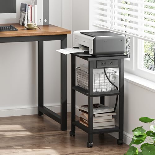 TUTOTAK Printer Stand, 3 Tier Rolling Printer Cart with Charging Station - Image 3