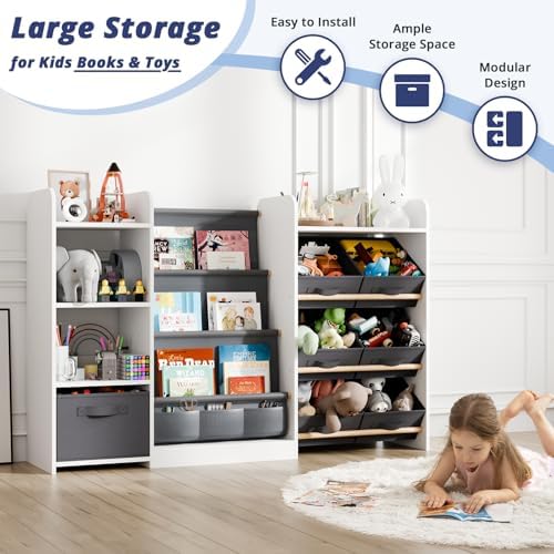 Kids Bookshelf and Toy Storage with 7 Removable Bins, 51 inch, White - Image 5